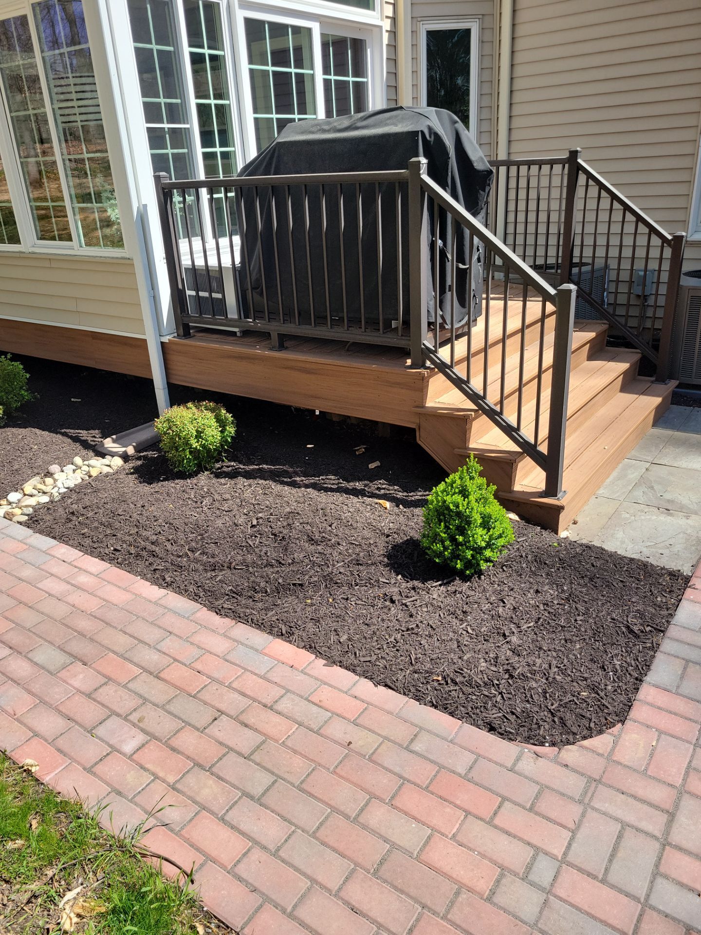 Entry paver installation with mulch by Hill Landscaping in Flemington, NJ